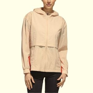 Adidas x Zoe Saldana Pink Windbreaker Hoodie Camo Trim Sz XL Lightweight EUC